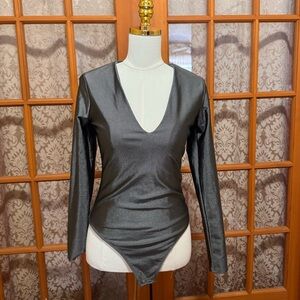 Good American Metallic Gray Long Sleeve Bodysuit